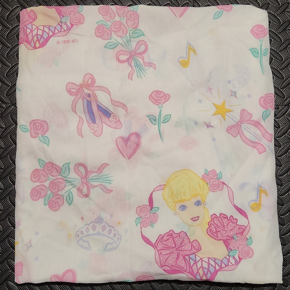 Vintage Barbie Twin Fitted Sheet Pink Ballerina Print 90s Fabric